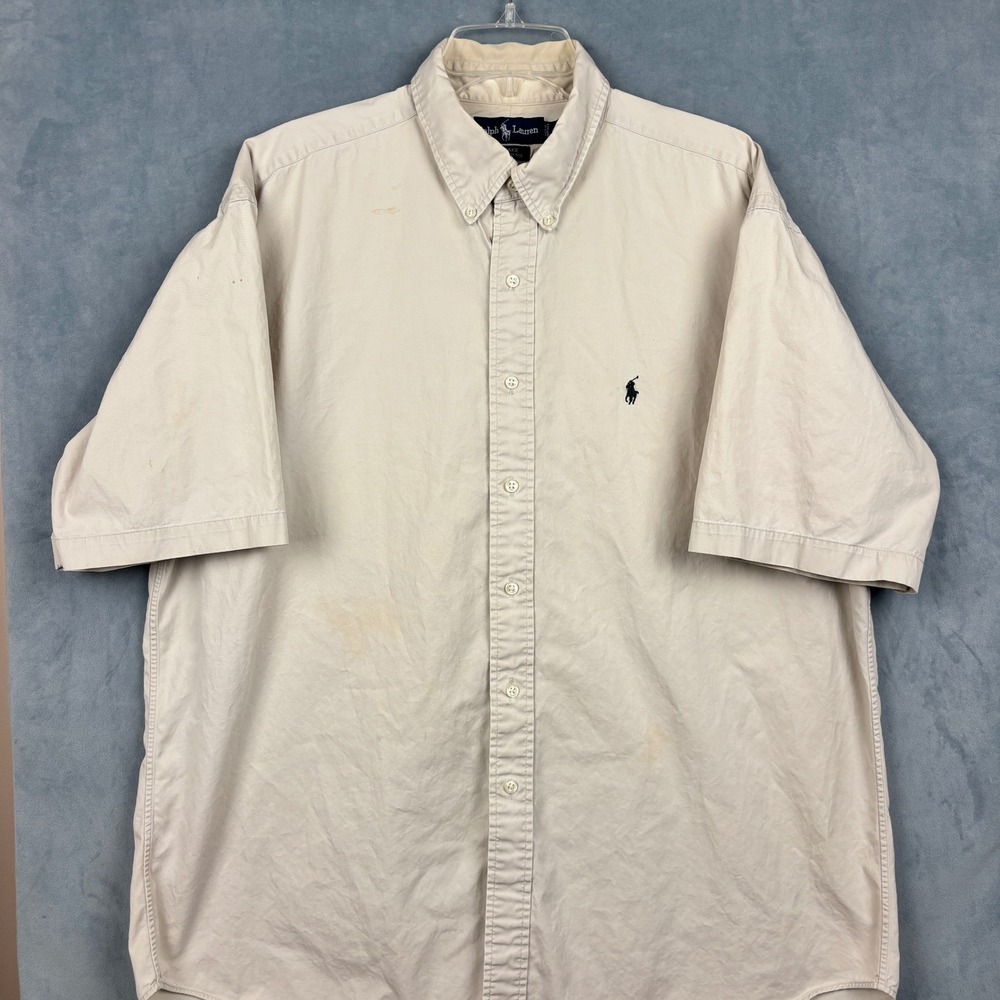 Polo Ralph Lauren Blake Shirt Mens XL Tan Beige Short Sleeve Cotton Button Down